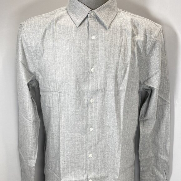 Club Monaco Men’s Refined Pinstripe Twill Button-Down Shirt – Heather Grey, Size - Picture 1 of 1